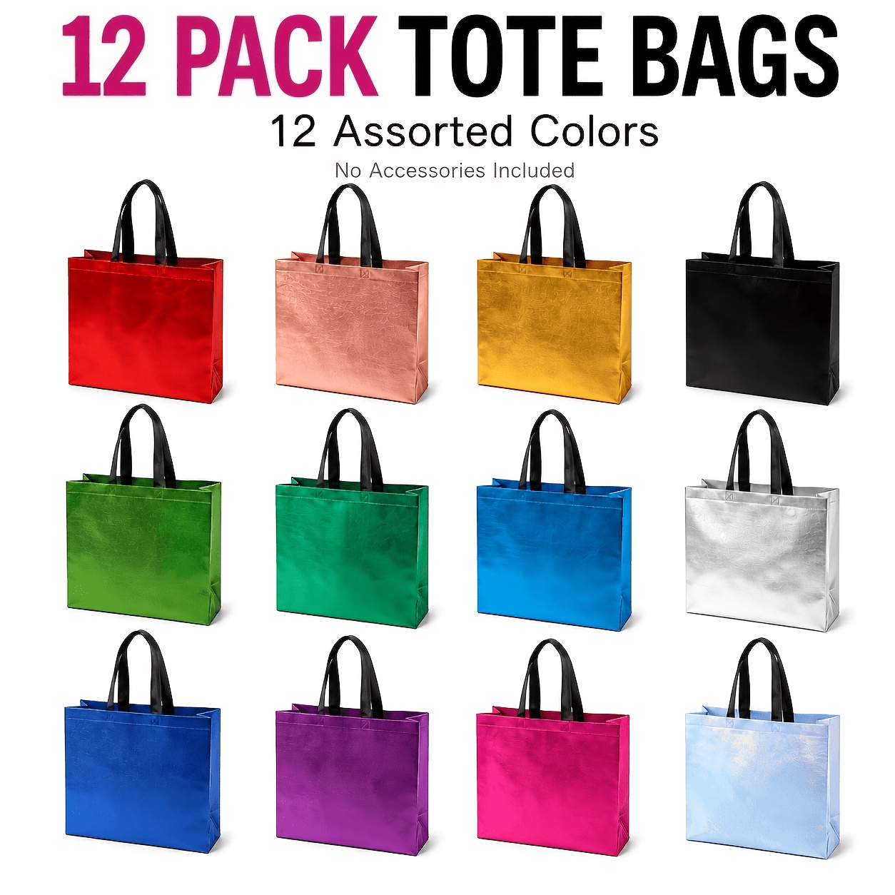 TEMU 12- Non-woven Tote Bags, 12 Colors Assorted Large Gift Bags, Solid Stitching Reinforced Handles, Durable Gusset Bottom Design, Thickened Heavy