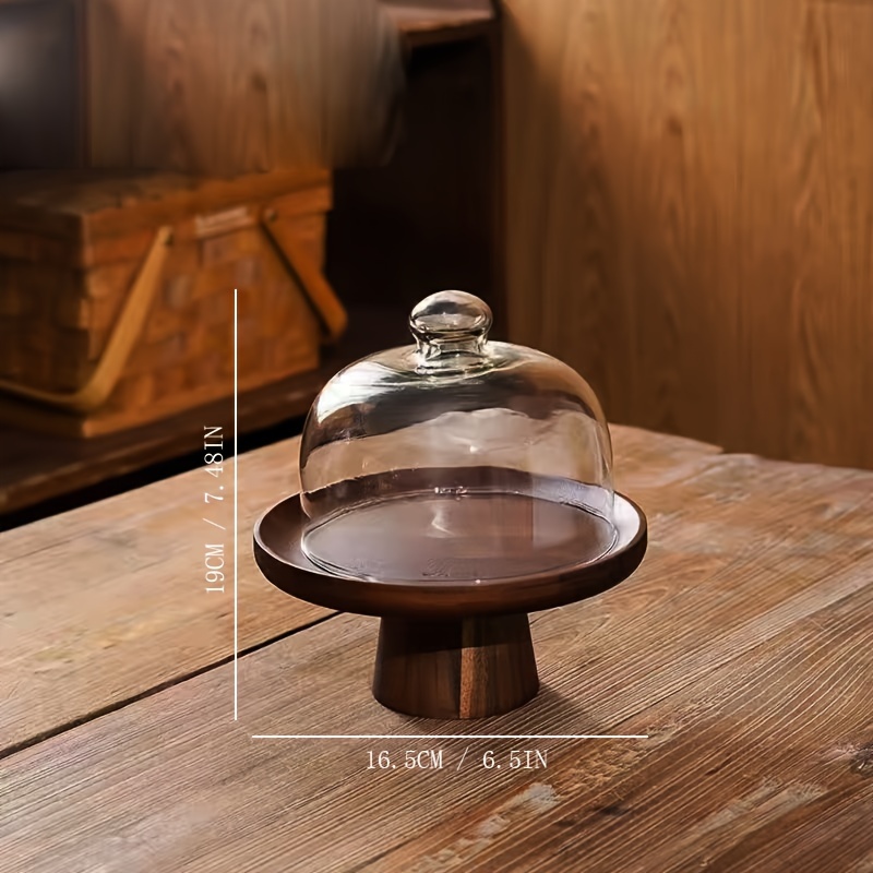 TEMU Hehuan Wood Cake Rack Acacia Wood Cake Plate Muse Xue Mei Paper Cupcake Tray Glass Cake Dome A Glass Dome With A Wooden Base Are Styles Without
