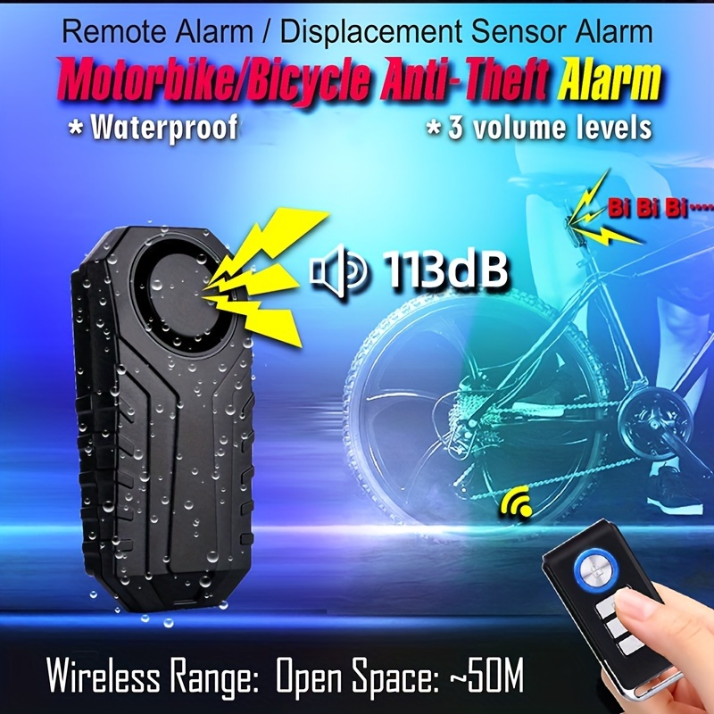 1 2pcs outdoor waterproof vehicles anti theft alarm vibration alarm detector with remote wireless 113db loud burglar alarm siren for riding vehicle vibration triggered battery operated anti theft security protection for riding vehicles