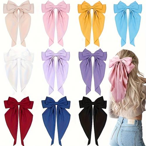 12pcs large bow hairpins womens black spring collet hairpin of streamers headbands ribbons white