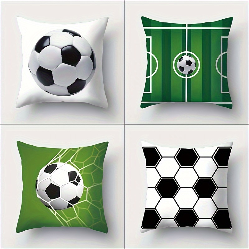 TEMU Ensemble de 4 housses de coussin à imprimé numérique motif football, 18X18 pouces, en fibre de polyester avec impression , pour la décoration