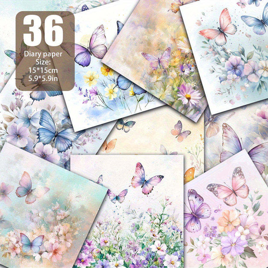 E-shop Weiches Aquarell-Schmetterlingsblumenmuster -Papier, handgemachtes Papier, geeignet für Retro-Tagebuch Erinnerungsalbum Hintergrundkarte