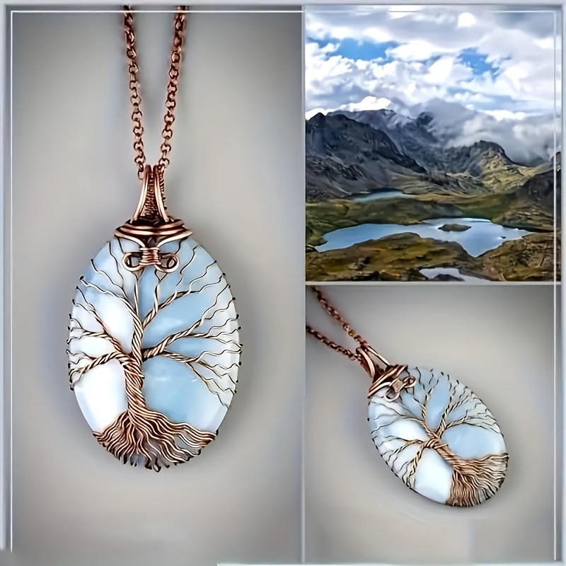 

Bohemian Tree Of Life Opal Pendant Necklace - Natural Stone Amulet Jewelry For Men And Women