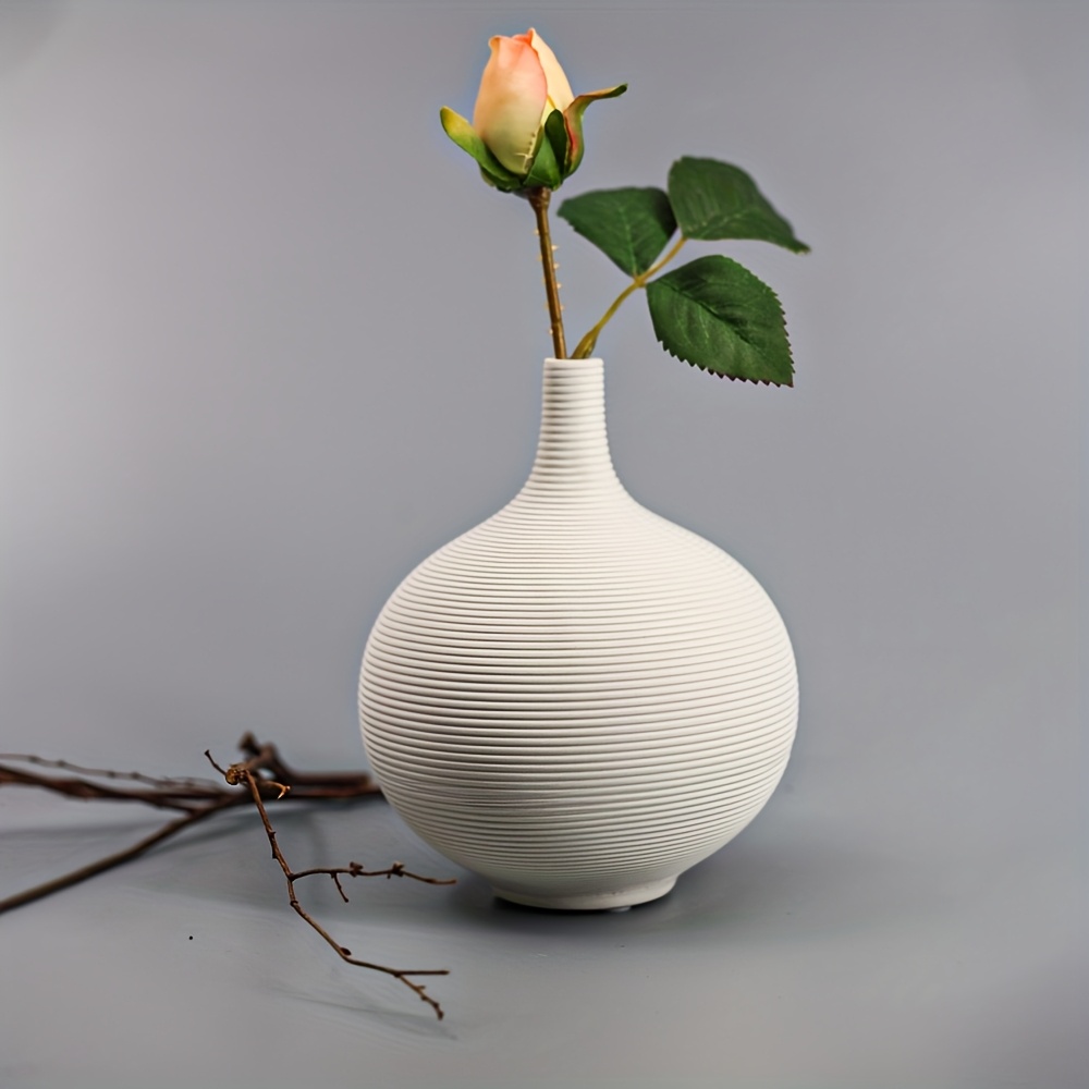 E-shop Gestreifte Kugelvase, Instagram Keramik Deko, Nordische 3D Relief Vase, Minimalistische Geometrische Deko, Robustes Weißes Porzellan, Multi-Use
