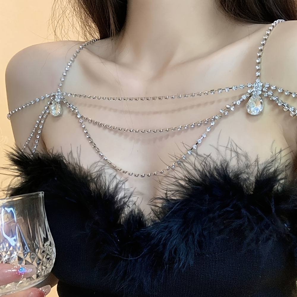 Rhinestone Sexy Chest Chain, Multi-Layer Tassel Necklace
