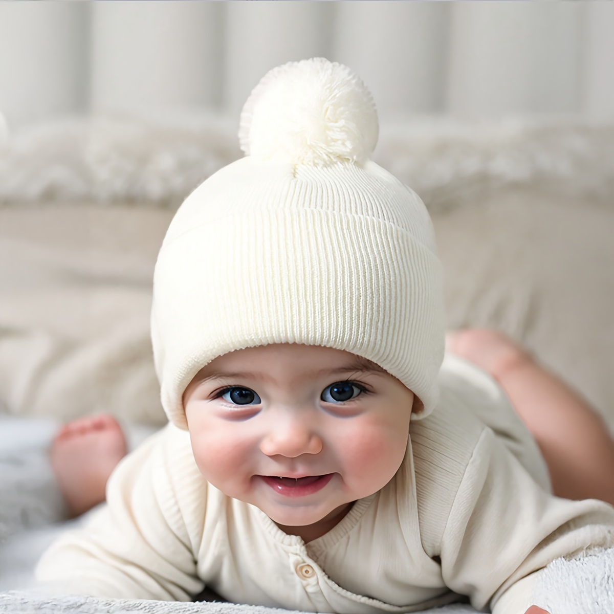1-pack 0-3years Knitted Baby Hats With Pom-pom - Acrylic, Breathable, , Christmas Occasion, Daily & Casual Wear, Hand Washable - Mixed Color Set For