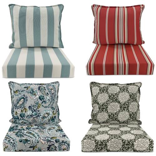 1set 1pc seat cushion 1pc back cushion outdoor indoor deep seat cushions set fade resistant deep seat bottom and back floral stripe geometry removable cushion for backyard couch sofa