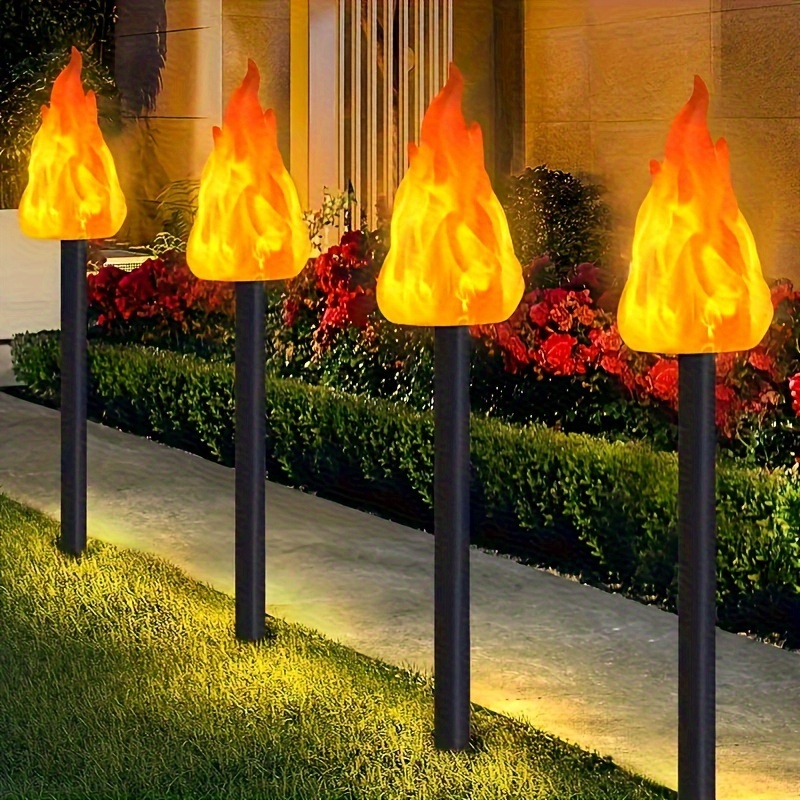 

4pcs Solar Powered Led Flame Torch Light, Flickering Flame Effect, Outdoor Garden Decoration, Camping, Party, Holiday Lighting