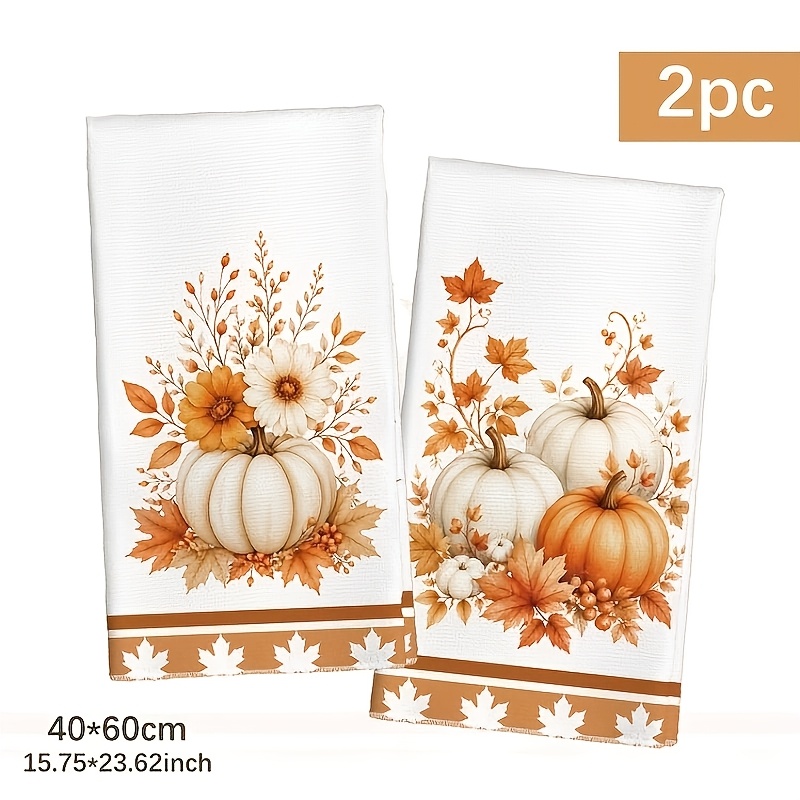 TEMU Set pezzi, strofinacci/ in microfibra di poliestere ultra fine con motivo a zucca crema, margherita e foglia d'acero, bordi con a foglia d'acero