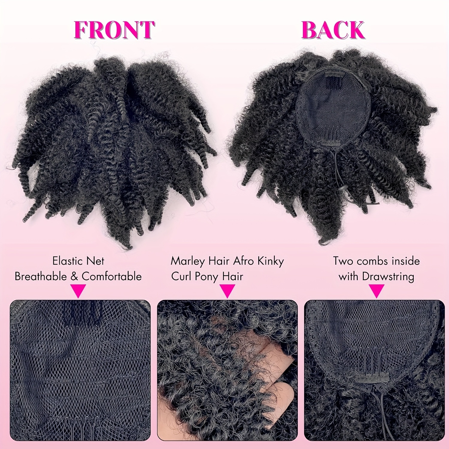   14 afro   ponytail extension with clips synthetic hair drawstring ponytail for women black secure hold natural look versatile styling for all   ponytail hair clip details 5