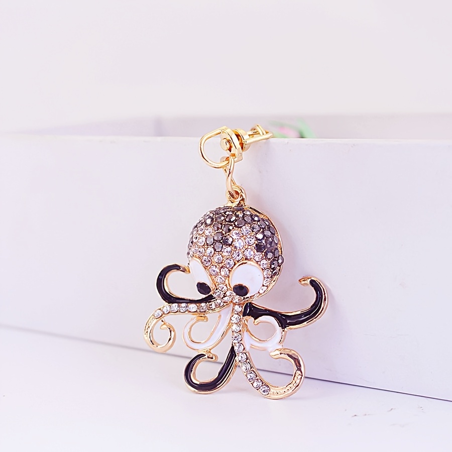 E-shop Eine dekorative Legierung Strass Kleine Oktopus Auto Schlüsselanhänger Schlüsselanhänger Marine Tier Metall Anhänger 1194
