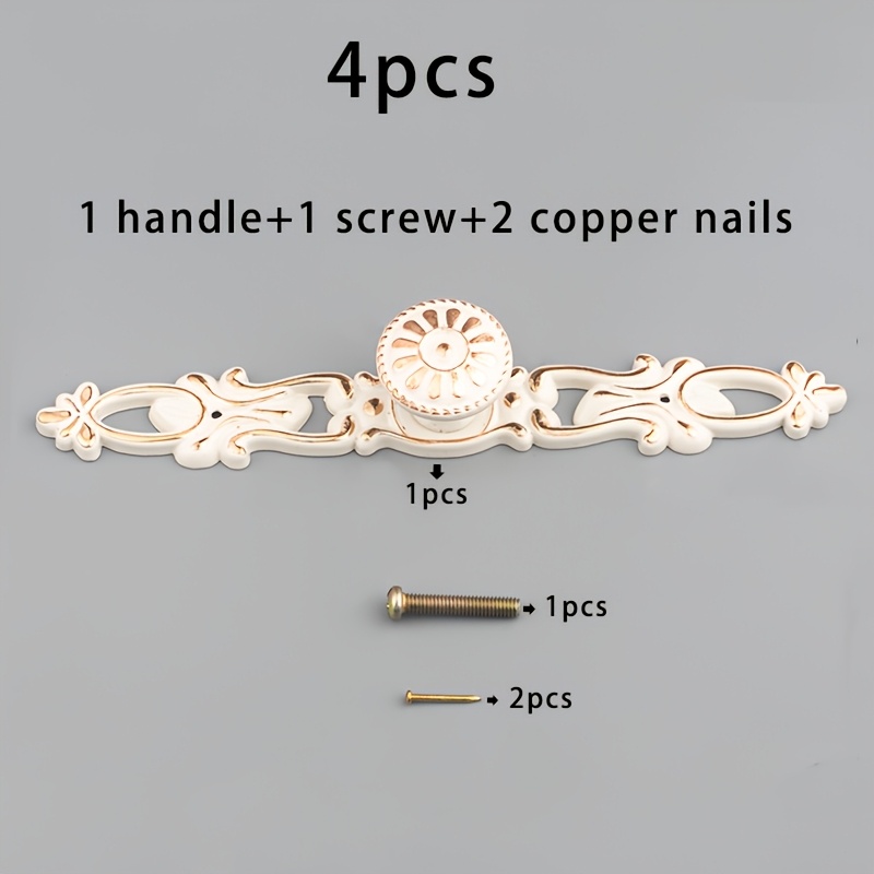 TEMU 1pc European Modern Minimalist Openwork Carved Golden-trimmed Furniture Handle + 1pc M4×22 Handle Screw + 2pcs Copper Nails, Totaling 4pcs.