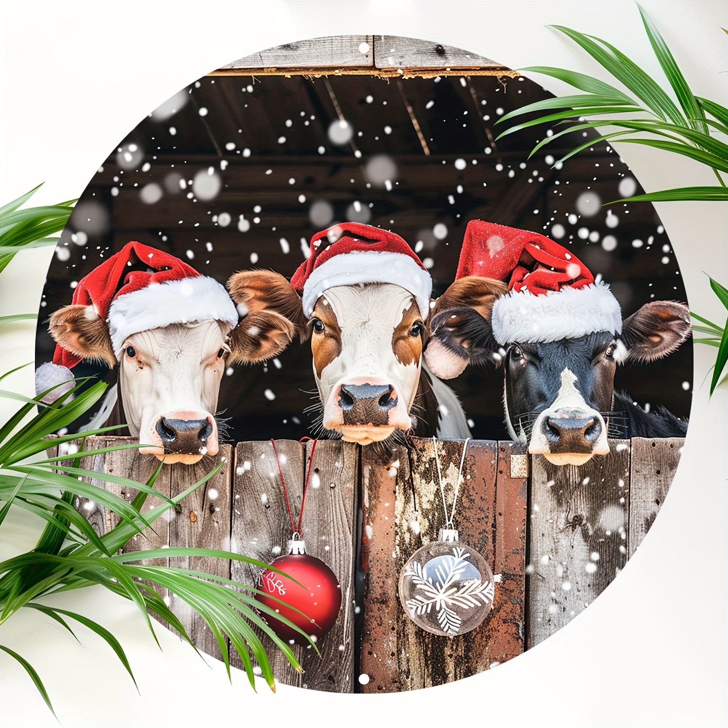 

Festive Christmas Cows Round Aluminum Sign: Durable, Rust-resistant, And Weather-proof For Home, Cafe, Or Garden Decor - 8x8 Inch