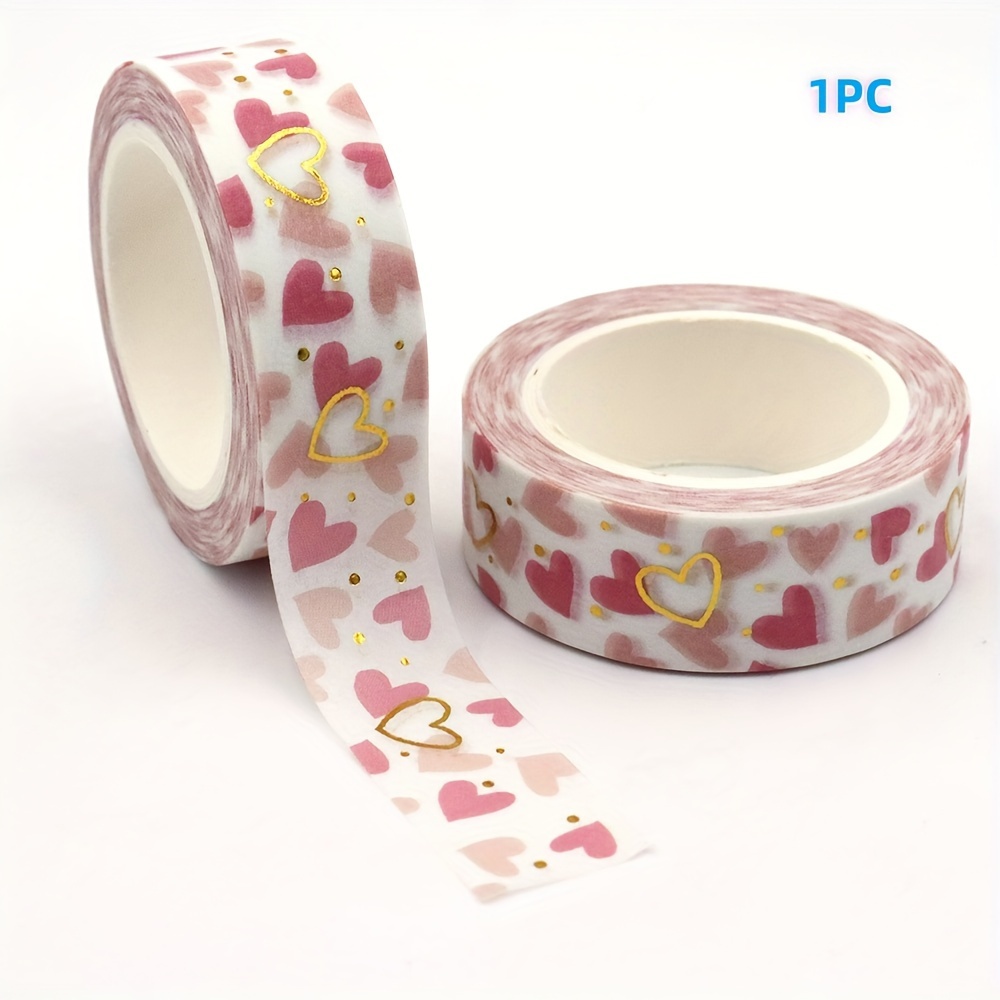 

Ruban adhésif décoratif en washi, motif cœurs dorés pour la Saint-Valentin, 15 mm x 10 m, pour manuels, scrapbooking et emballage cadeau, adhésif non étanche, convient au plastique - 1 pièce