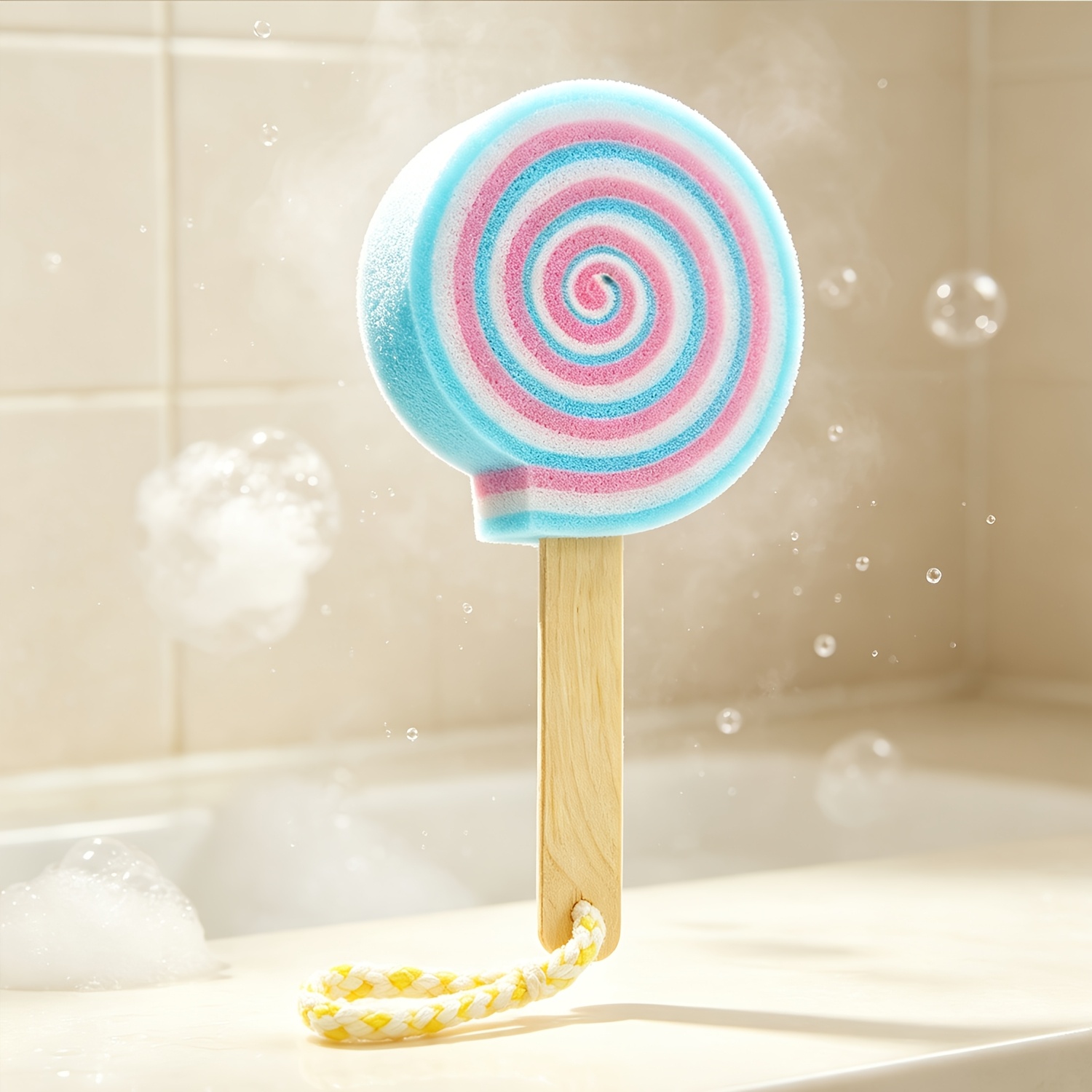 Cute Lollipops Bath Sponge with Hook for Gentle Cleansing