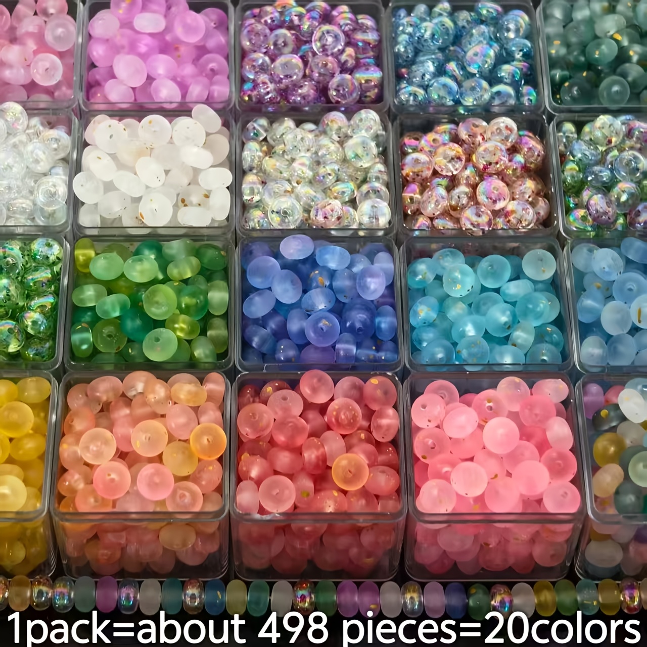 E-shop 498 Stück 20 Farben 8mm Acryl Premium Abakus-Perlen, Lebendiges 3D-Perlen-Set, Ideal für DIY Handgemachte Weihnachts- Valentinstags-Armbänder