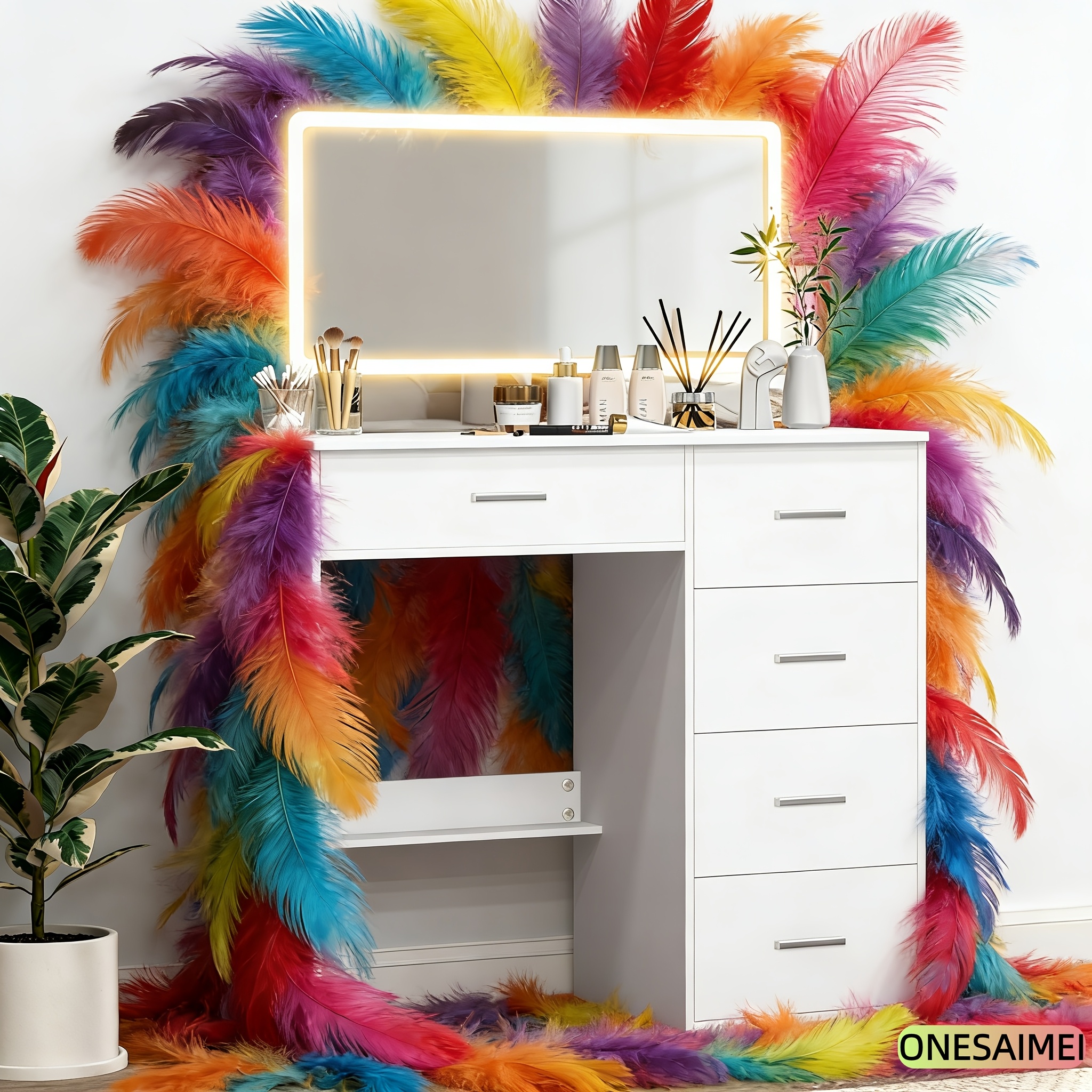 Vanity Table with Multiple Drawers & Complimentary Cosmetic Mirror