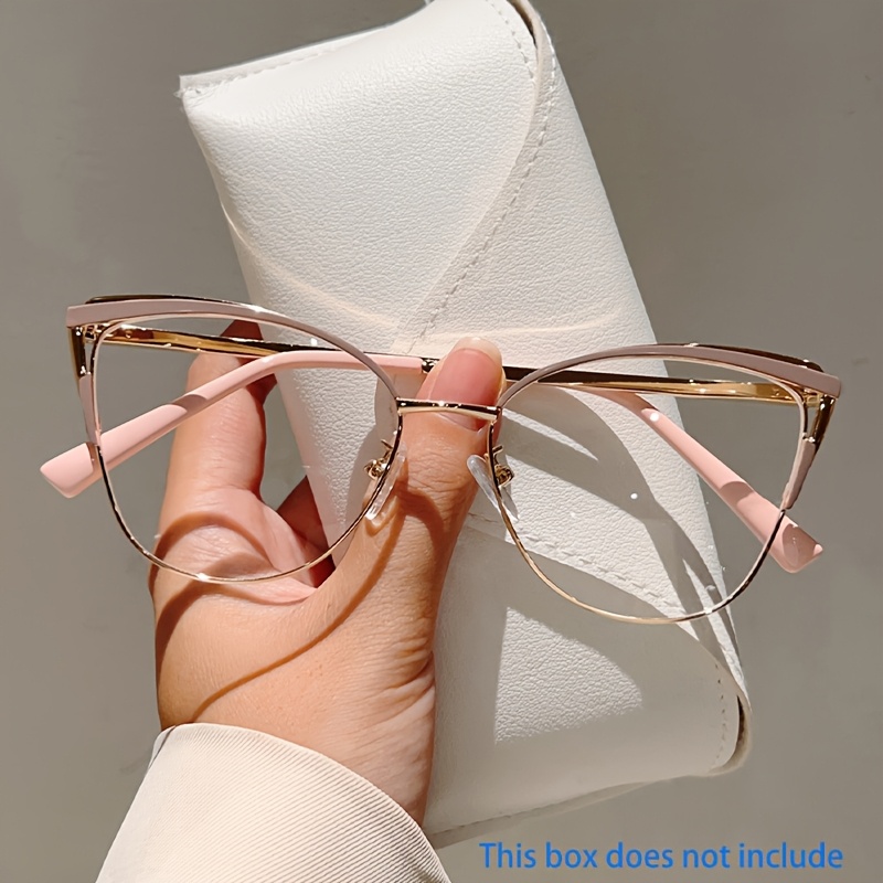 Image of 1pc Women Eye Shaped Eyeglasses Metal Trendy Retro Pink Glasses