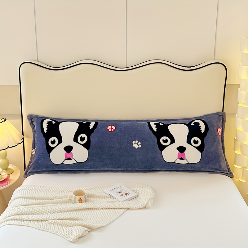cartoon dog print plush pillowcase soft flannel polyester zippered closure machine washable     ideal for couples bedroom decor Product details 1