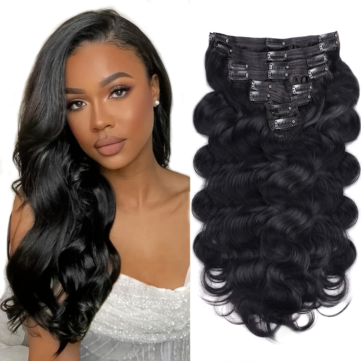 real human hair clip in extensions a body wave style women  display picture 1
