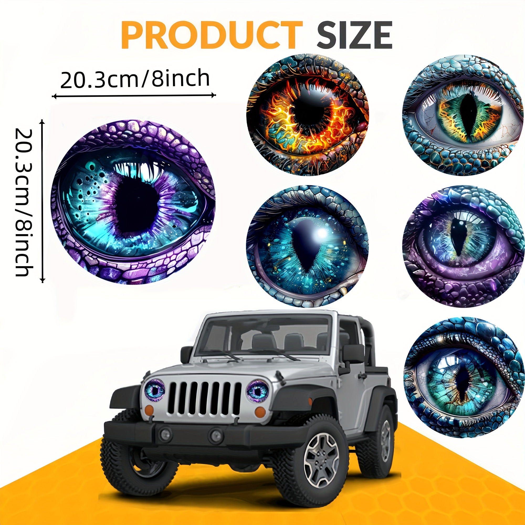 

3d Stereo Eyes Headlight Decals, Round Eye Decals For Jeep Headlights, Funny Car And Truck Body Window Bumper Decoration Stickers (a Pair)