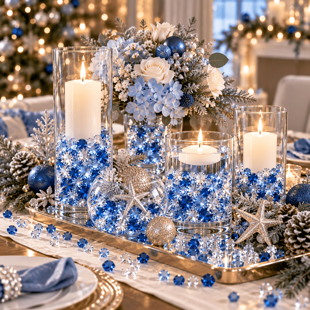 TEMU 1926 pezzi Diamanti Finti Blu Riempitivi per Vasi Adatti per Matrimoni, Compleanni, - Cristalli di Acriliche per Centrotavola, Lavoretti per
