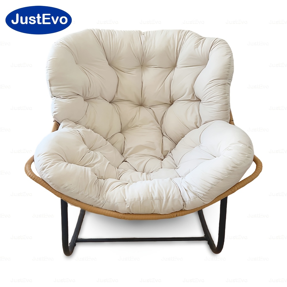 Image of Justevo Papasan Chair With Thick Cushion, Easy Assemble Leisure Saucer Chair For Indoor Outdoor, Reading Chair For Living Room Bedroom Balcony Patio