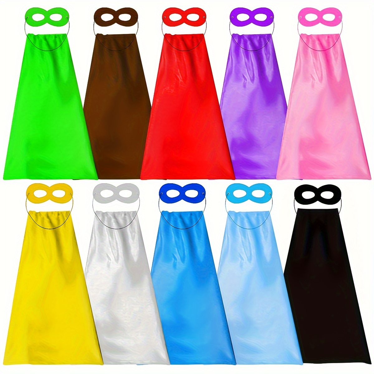 

10 Sets Of Children's Superhero Cloaks In 10 Different Colors, 10 Colored Masks, Halloween Party, Birthday Gifts For Boys Girls Role Play