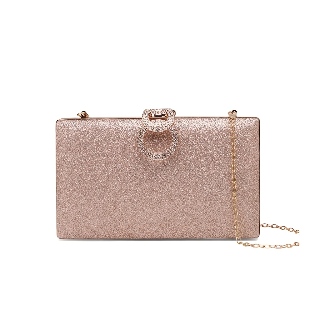 Mini Glitter Rhinestone Chain Link Hard Case Clutch Bag