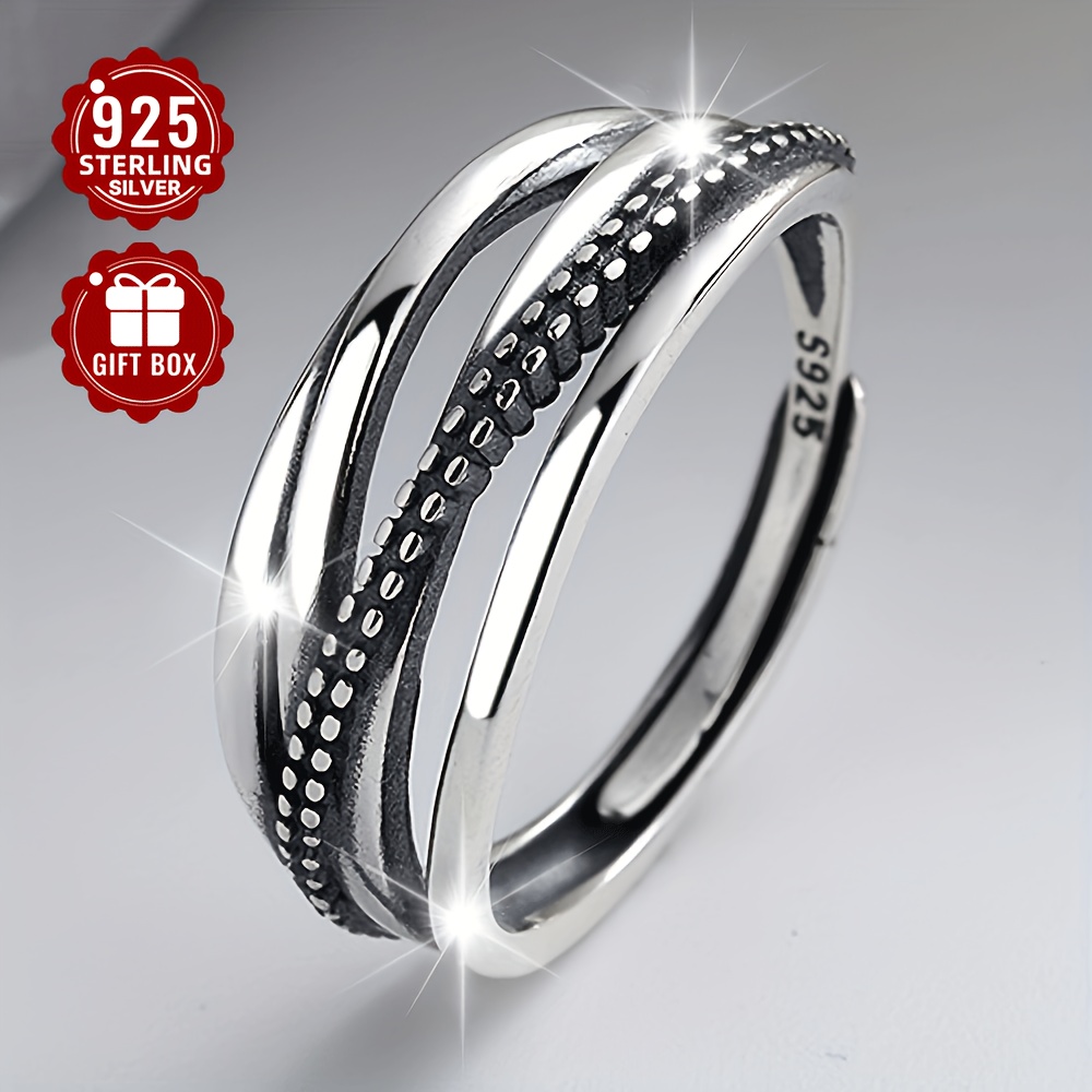 

925 Sterling Silver Adjustable Finger Ring Simple And Temperament Finger Accessory