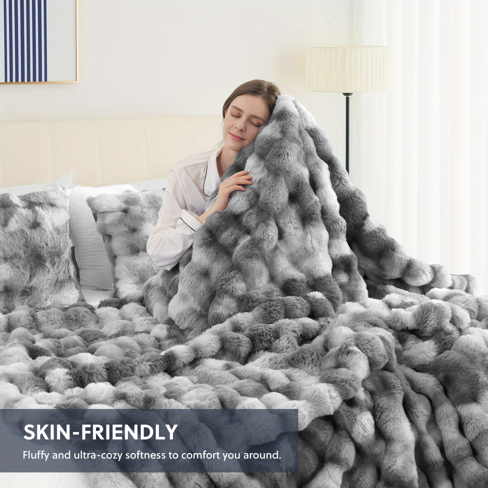 TEMU 1pc Orhopui Rabbit Fleece Blanket, Soft Warm Throw Blanket, For Bedroom Living Room Student Dormitory Car , Multifunctional Blanket, For All