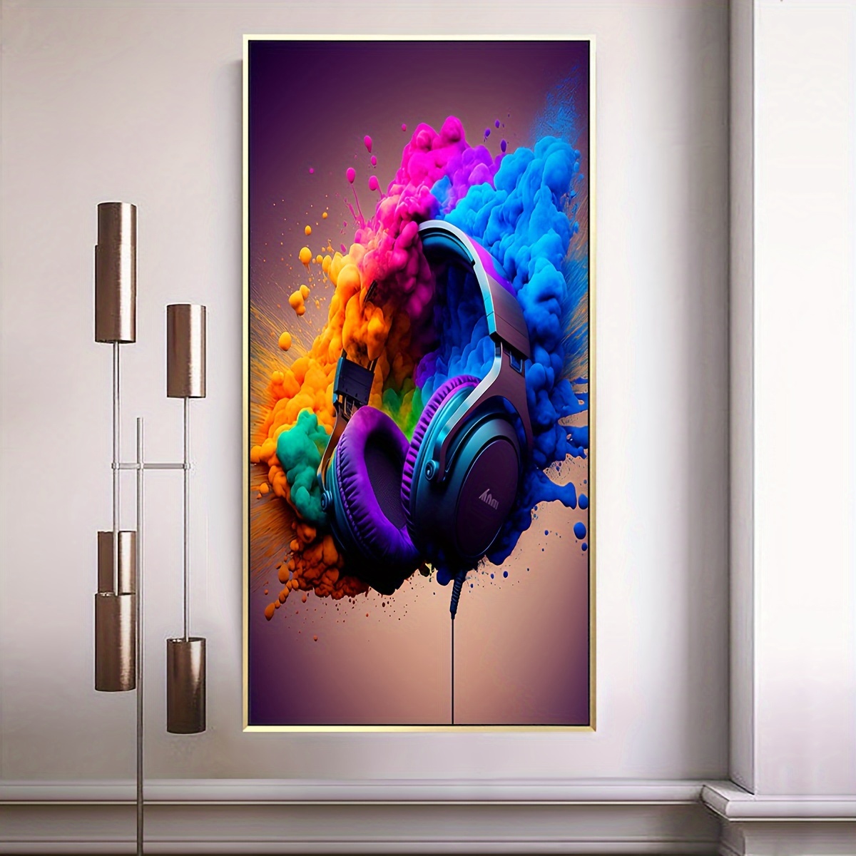 

1pc Unframed Canvas Poster, Modern Art, Colorful Earphone Wall Art, Ideal Gift For Bedroom Living Room Corridor, Wall Art, Wall Decor, Winter Decor, Room Decoration