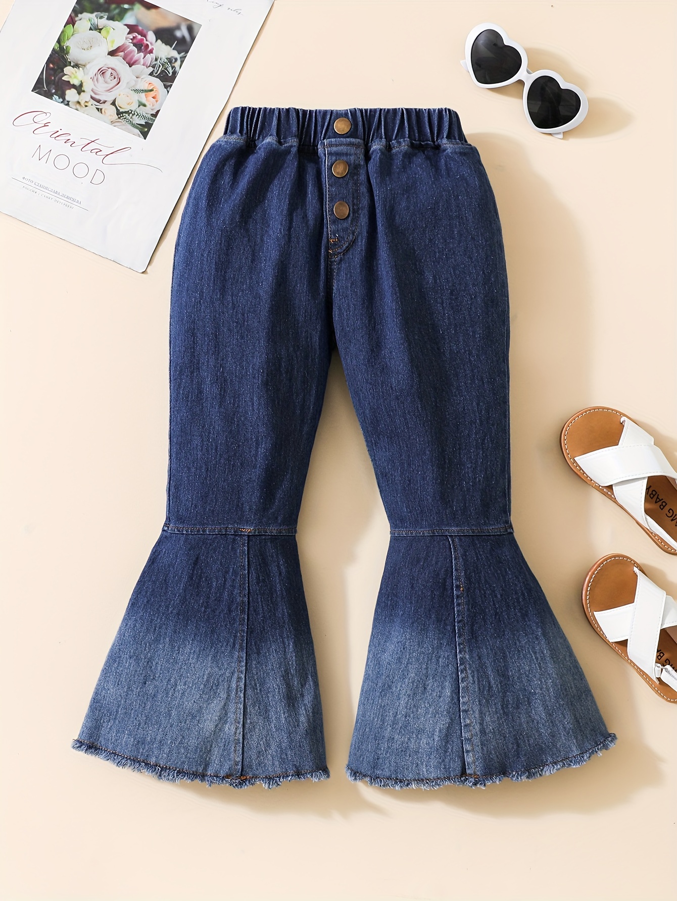 Girls Jeans Lace Cuffs Bell Bottom Casual Flared Pants For Spring And Autumn