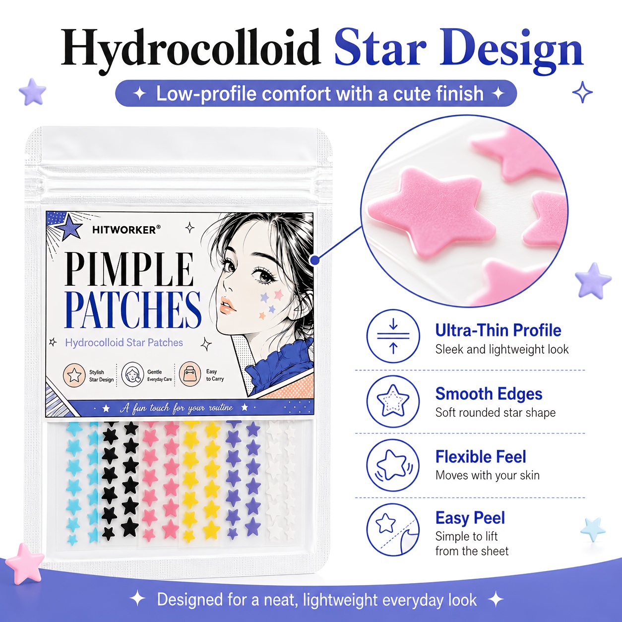 240pcs Colorful Hydrocolloid Star Pimple Patch for Skincare
