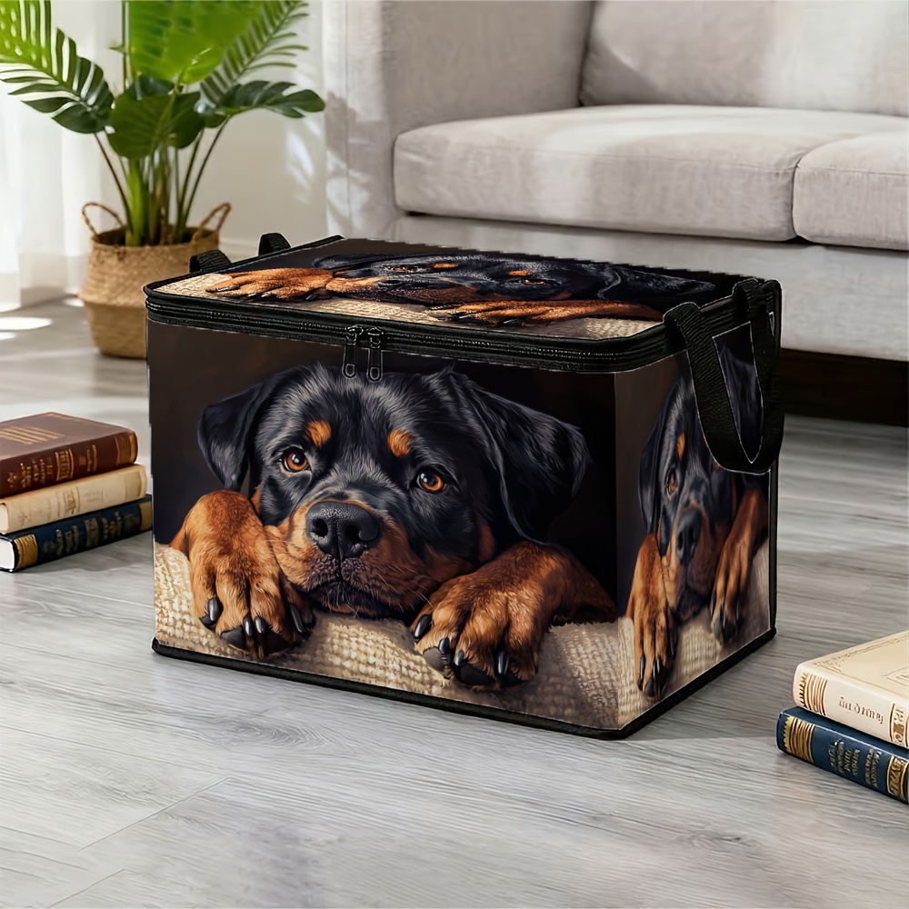 TEMU 1pc Rottweiler Puppy Portrait Storage Box With Lid - Pet Photography Container For Storing Clothing, Blankets, Medical Supplies, Etc. Made Of