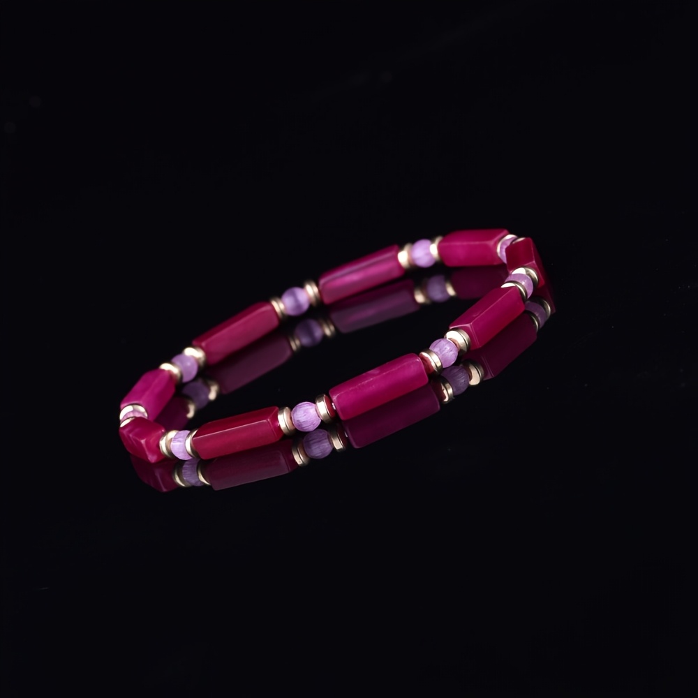 Fashionable Rectangular Rose Bead Bracelet with Light Pink Spacer Beads