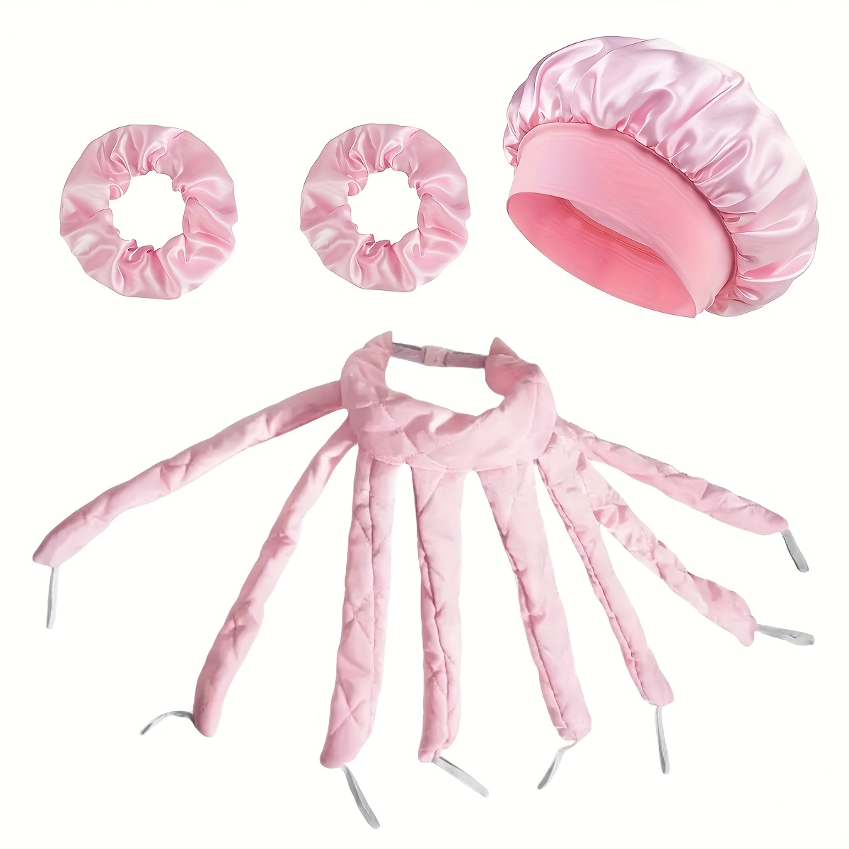 TEMU 4pcs Set Of Women's Non Thermal Curling Iron, 2pcs Polyester Velvet Large Hair Ring, 1pc Satin Velvet Nightcap Set -1pc Claw Non Thermal Curling