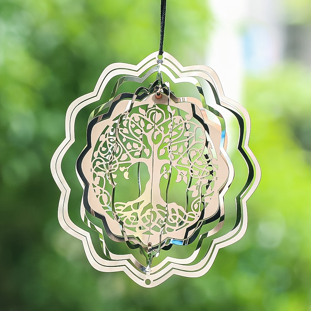 

Laser Cut Sunflower Tree Of Life, Stainless Steel Swivel Wind Chime Pendant, Stereo Effect Swivel Sequin Wedding Decoration