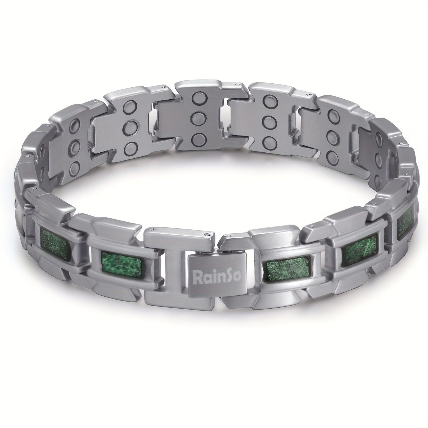 Image of Men's 316l Stainless Steel Bracelet, Clasp With 3 Of Irregular Pattern, Includes Free Link Removal Tool And Jewelry Gift Box - Silvery And Green