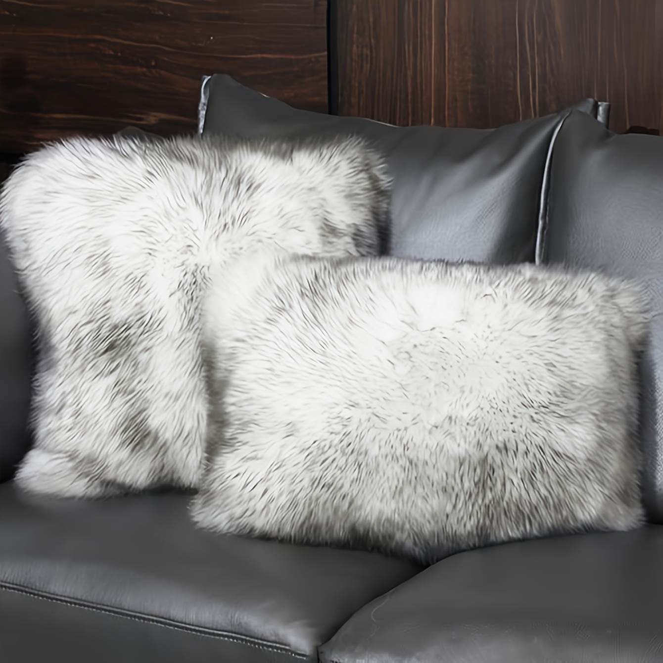 

Contemporary Style Black-tipped Faux Fur Throw Pillow Cover - Hand Wash Only, Zip Closure, Suitable For Home Office, Knit Fabric, Polyester And Nylon Cover