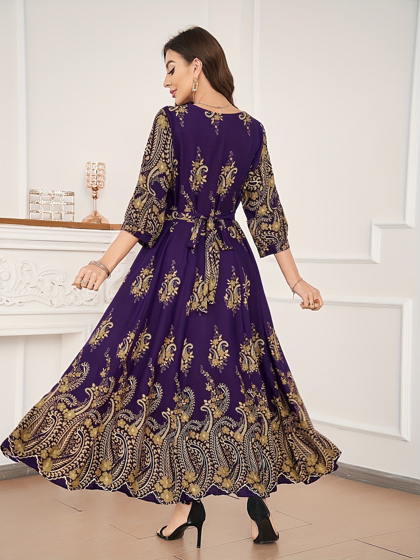 purple and gold dress casual Adrianna Papell Plus Size Metallic Crinkle V-Neck Ball Gown - Mint Gold
