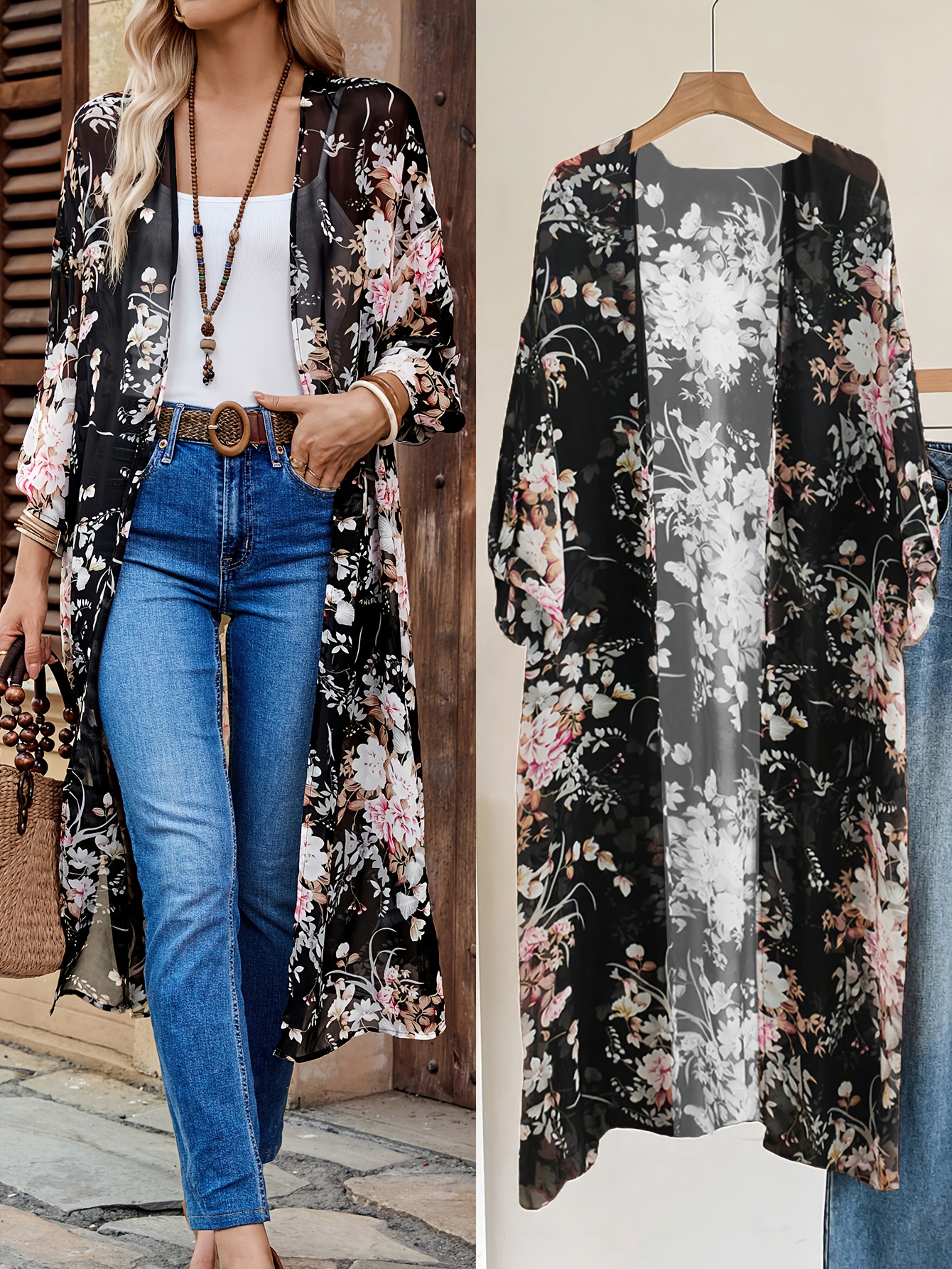 chaleco largo estampado floral elegante mujer Temu Ecuador