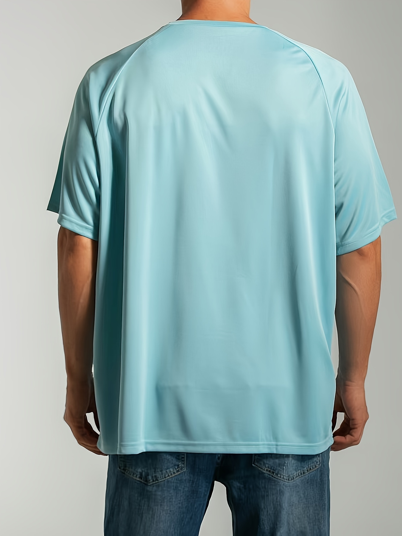 Plus Size Men's Solid T-shirt, Quick Dry Breathable Tees For Sports/fitness, Oversized Short Sleeve Tops For Big & Tall Males, Men's Clothing