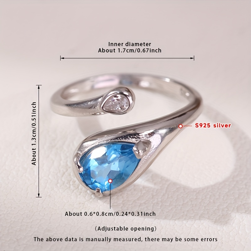 TEMU A 925 Silver Ring, Inlaid With Blue Natural Topaz, With An Adjustable Opening, Date Party Gift For Your Girlfriendãgift Box Packagingã