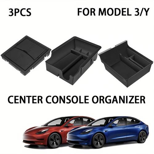3pcs center console organizer tray fit for latest 2021 2022 2023 for tesla y armrest hidden cubby drawer storage box interior additions flocked