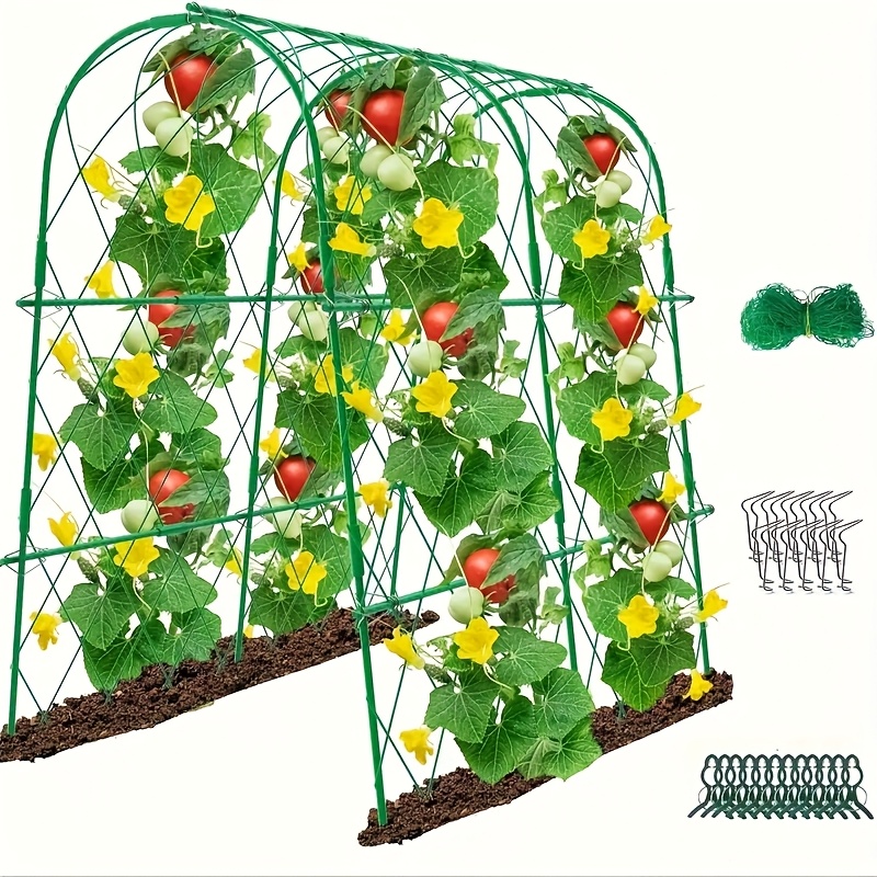 Sturdy 48x48" Metal Arch Garden Trellis With Mesh Netting - Perfect For Climbing Plants, Vegetables, Fruits & - Rust-proof Outdoor Support Frame