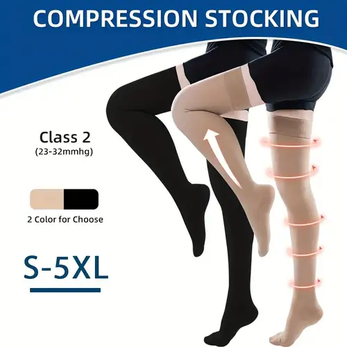 Thigh High Compression Stocking Footless - Pair, Thigh-Hi Leg Compression  Sleeves Unisex, 20-30mmHg Gradient Compression with Silicone Band, Opaque