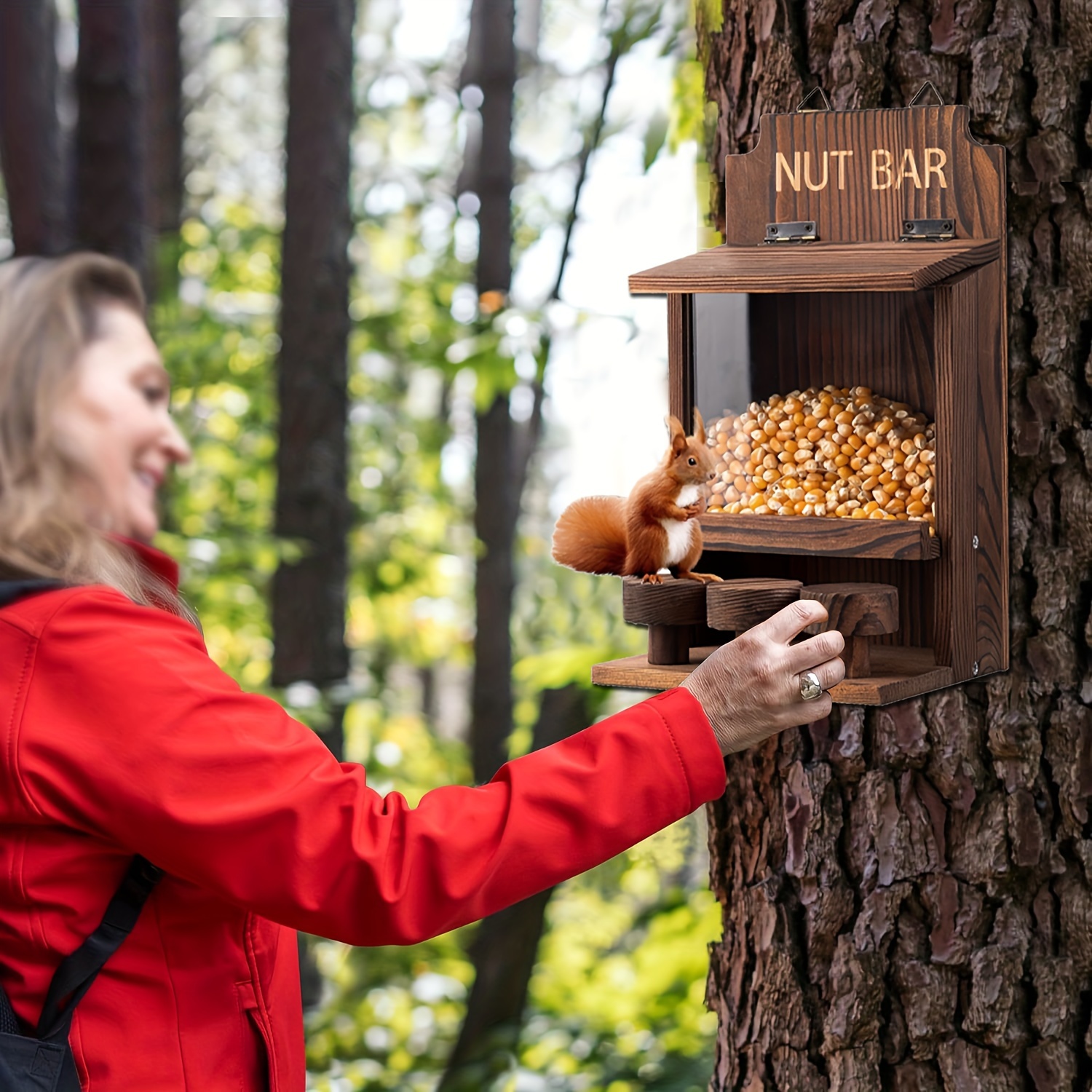 

Wooden Squirrel Feeder Box, Squirrel Feeders For Outside, Wooden Chipmunk For Corn For Backyard Outside Garden