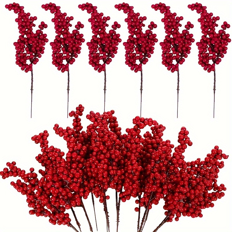 

6- Christmas - Artificial Red Stems For Decor, Diy Tree Ornaments, Plastic Without Electricity, Featherless