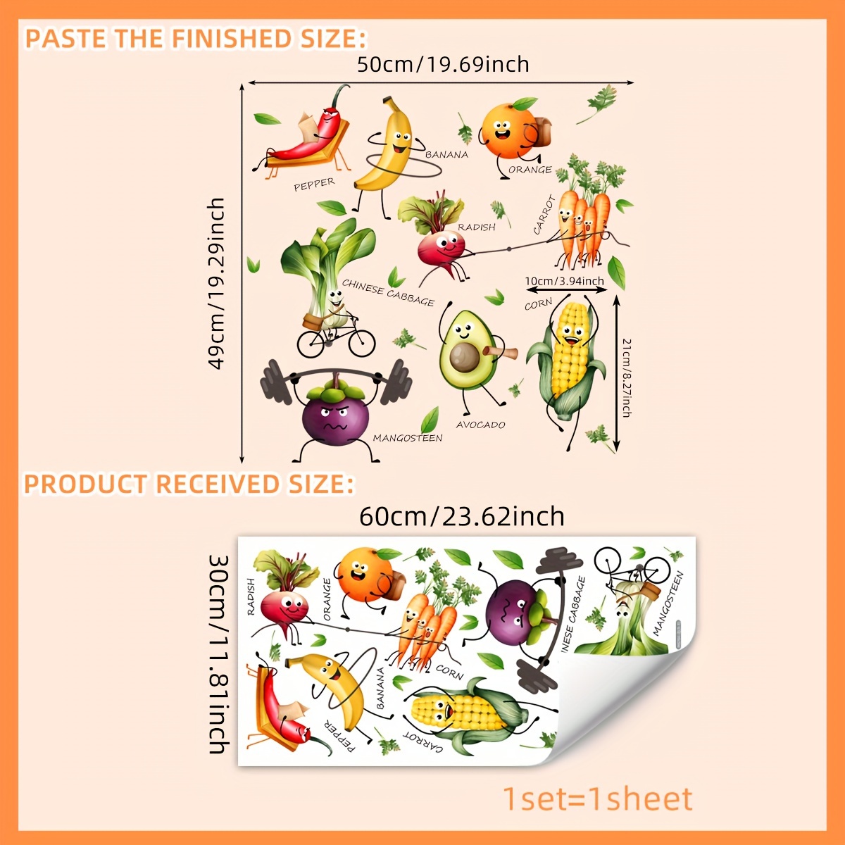 1pc Vegetable Fruit Wall Sticker Background Wall Kitchen Home Decoration Wall Sticker Self-adhesive Ms704-zj